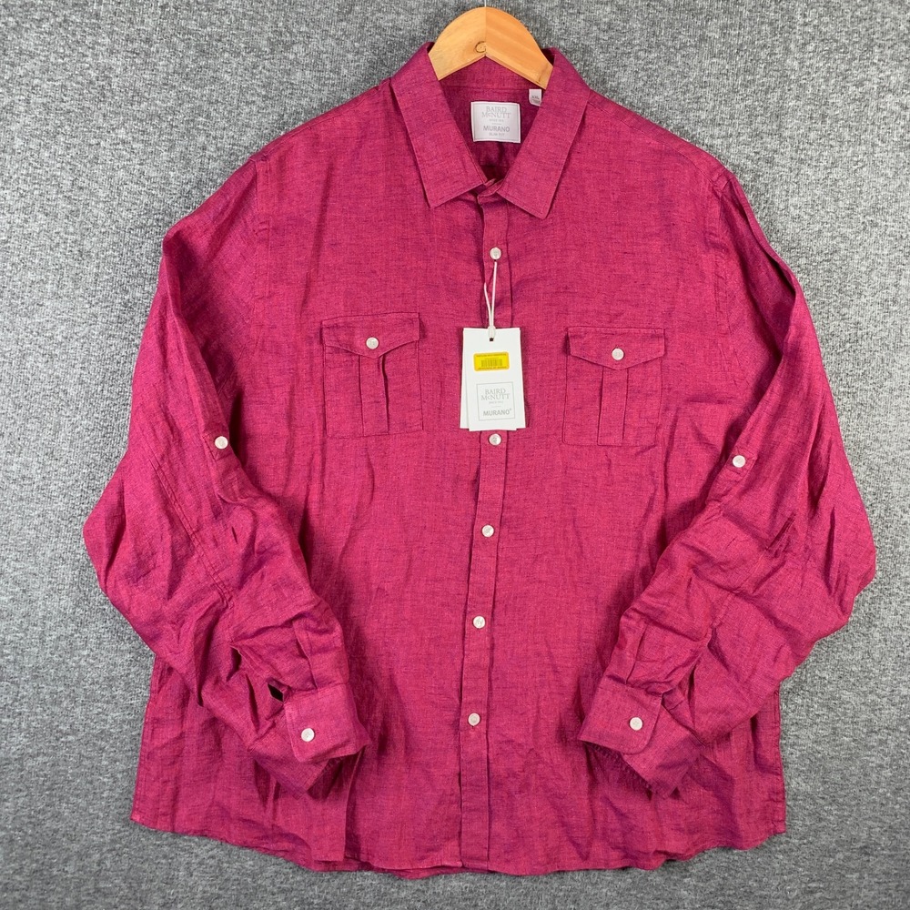 Baird Mcnutt Linen Shirt Men 2XL Slim Fit Pink Murano Button Up NEW